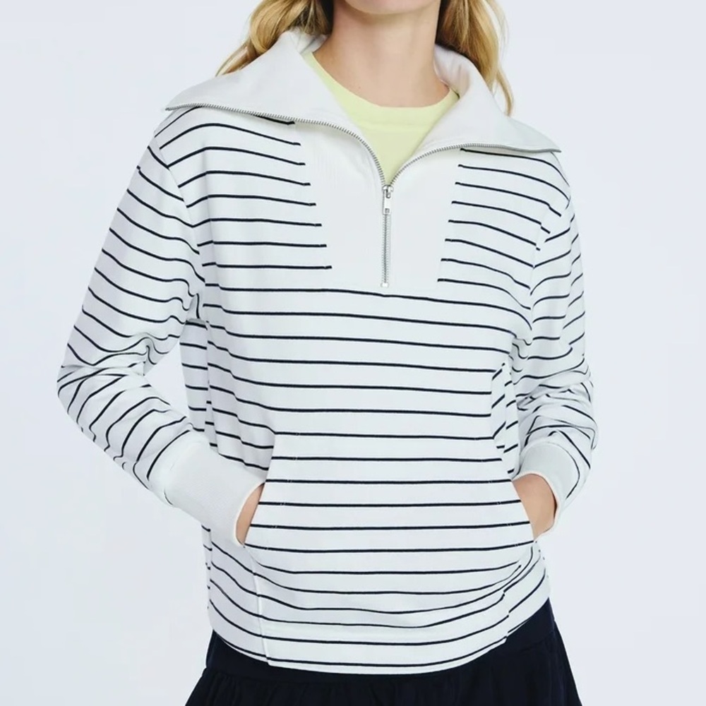 Free Assembly Women's Sailor Collar Sweatshirt Cream w/ Stripes Size Medium NEW - Picture 2 of 12